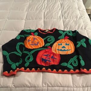 Festive Pumpkin Knit Sweater - Black and Orange